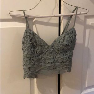 Green lace crop top